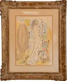 Nu devant le miroir" [Nude in front of the mirror] by Marcel Vertes, ink drawing and watercolor painting mixed media on paper, sold Nov 2023