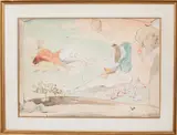 Montgolfier Hot Air Balloon Flight by Marcel Vertès, 1951, Gouache Painting on Paper, sold Nov 2023