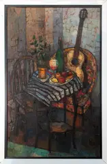 Still Life with Guitar by Bruno Zupan, 2020, Oil on Canvas, sold Dec 2023