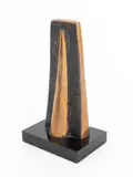 Modern Minimalist gilt bronze sculpture of a towering geometric form with a textured surface by Walter Dusenbury, marble base. 8.25" H x 4.5" W x 3.25" D, sold Dec 2023