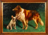 Study of a French Bulldog and a Collie by Robert Franz Curry, 1908, Oil on canvas -, offered May 2026