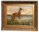 A lurcher in a coastal landscape by John Valentine, Oil on canvas, sold May 2026