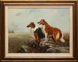 After the original by John Wright Barker - Collies in a landscape by W. Jones, Oil on board -, sold May 2026