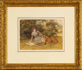 A study of a girl with her greyhound on a lawn by George Godwin Kilburne I, Watercolour -, sold May 2026