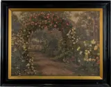 A garden study of a rose arch by Arthur Kemp Tebby, Oil on board -, sold Apr 2026