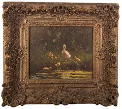Duck with ducklings - Oil by Constant Artz, Oil on board -, sold Apr 2026