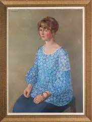 A portrait study of a lady in a blue flowery top by Dorothy King, Oil on canvas -, offered Apr 2026