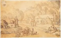 Village street scene by Thomas Rowlandson, watercolor, sold Apr 2026