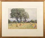 Landscape at harvest time by Christian Jane Fergusson, Watercolour on paper - Monogrammed lower left, label verso -, offered Apr 2026