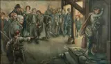 Family scene with an apparently unexpected child by Noel Thornton, Watercolour on paper -75 x, offered Apr 2026