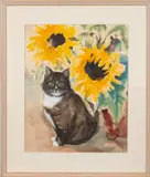 Oscar & Sunflowers by Lindsay Steele, Watercolour on paper -, sold Apr 2026