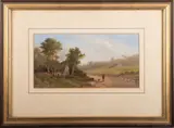 Figure with dog in a rural landscape - Gouache on paper - Signed and by W H David, 1872, Gouache on paper -, sold Apr 2026