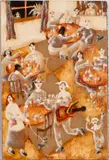Harlequins entertaining at a bistro - Oil by Harold Bilson, Oil on board, sold Feb 2026