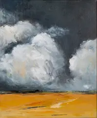 Landscape with a stormy sky over a yellow field - Acrylic on by Val Smith, Acrylic on canvas -, sold Feb 2026