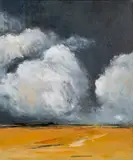 Landscape with a stormy sky over a yellow field - Acrylic on by Val Smith, Acrylic on canvas -, sold Feb 2026