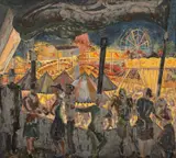 Barnstaple Fair by Brian Chugg, 1952, Oil on board -, sold Feb 2026