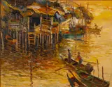 A fishing village on stilts - Oil by Tan Peng Hooi, Oil on canvas -, sold Feb 2026