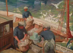 Fishermen Polperro by Walter Hyde, Oil on board -, sold Feb 2026