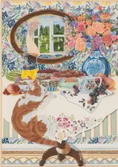 Summer / The Cat That Got The Cream by David Pole, 1984, Gouache on paper -, sold Feb 2026