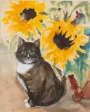 Oscar & Sunflowers by Lindsay Steele, Watercolour on paper -, offered Feb 2026