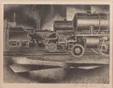 Steam engines - Limited edition woodcut by James Dolby, 1966, woodcut, sold Feb 2026