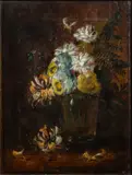 Still life of flowers in a glass vase - Oil by Annie Lee, 1889, Oil on canvas, sold Jan 2026