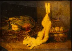 Still life of game with hanging rabbit by Benjamin Blake, Oil on panel -, sold Jan 2026