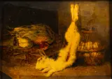 Still life of game with hanging rabbit by Benjamin Blake, Oil on panel -, sold Jan 2026