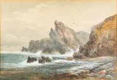 A rocky coastline - Watercolour on paper by William Widgery, Watercolour on paper -, sold Jan 2026