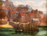 Fishermen on a harbour quayside - Oil on by Herbert Baker, Oil on canvas -24 x, sold Jan 2026