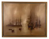 Sailing ships at anchor - Oil by Barry Hilton, Oil on canvas, sold Jan 2026