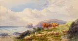Cattle and sheep on a coastal landscape by Charles Edward Brittan, 1875, Watercolour on paper -, offered Jan 2026