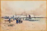 Fishing vessels in a harbour by H Thomson, Watercolour on paper -, sold Jan 2026