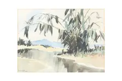 River landscape by Yong Mun Sen, oil, offered Nov 2024