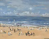 Figures on the beach by Campbell Archibald Mellon, Oil on board, sold Mar 2024