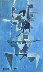 Blue pendulous form by Roy Turner Durrant, 1952, Oil and pencil on board, sold Mar 2024