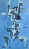 Blue pendulous form by Roy Turner Durrant, 1952, Oil and pencil on board, sold Mar 2024