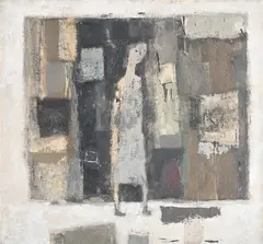Woman in street by Norman Miller, 1965, Oil on board, sold Mar 2024