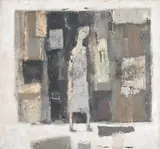 Woman in street by Norman Miller, 1965, Oil on board, sold Mar 2024
