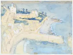 Mousehole harbour, cornwall by Adrian Ryan, Watercolour and pencil Dedicated For Phyllis Iglesias, offered Mar 2024