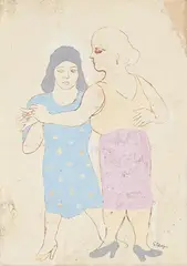 Girls dancing by Stella Steyn, Mixed media on card, offered Mar 2024