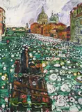 Santa maria della salute and gondeliers by John Bratby, Oil on canvas, sold Mar 2024