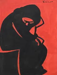 Seated woman by Jacob Kramer, Ink and gouache, sold Mar 2024