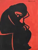 Seated woman by Jacob Kramer, Ink and gouache, sold Mar 2024