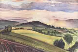 Rolling hills by Laura Knight, Watercolour and charcoal, sold Mar 2024