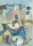 Beached boats by Colin Sealy, Watercolour and pencil, heightened with white, sold Mar 2024