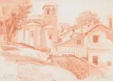 Townscape and church, segovia, spain by Roger Fry, 1923, drawing, sold Mar 2024