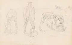Gathering potatoes, folkestone by Thomas Hennell, Pencil and charcoal, offered Mar 2024