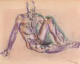 Seated male nude by Frank Dobson, Pastel and charcoal, offered Mar 2024