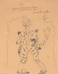 Clown holding a heart by Laura Knight, Pen, offered Mar 2024